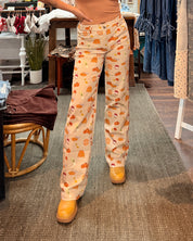 Fall Print Straight Leg Mid Rise Pants
