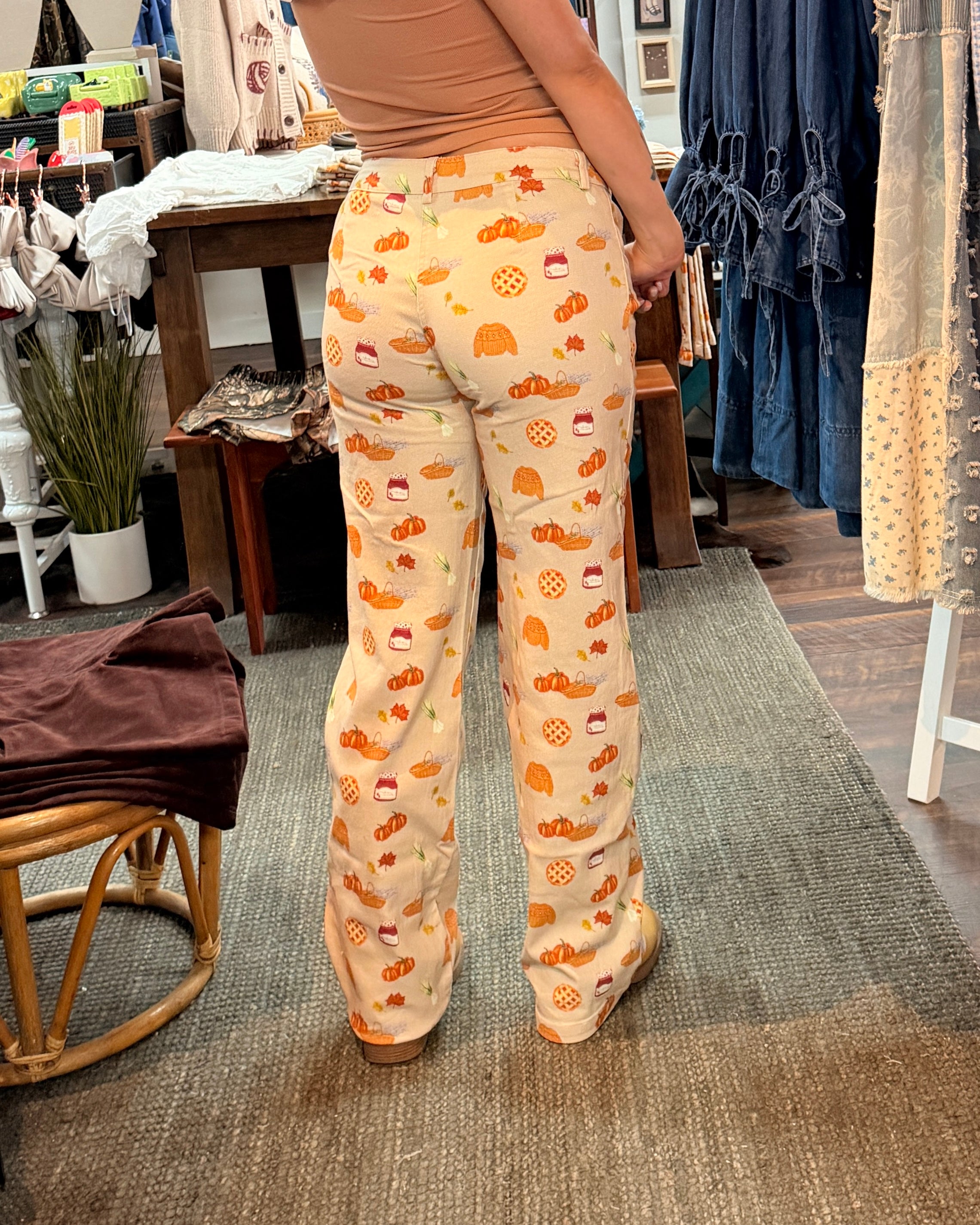 Fall Print Straight Leg Mid Rise Pants