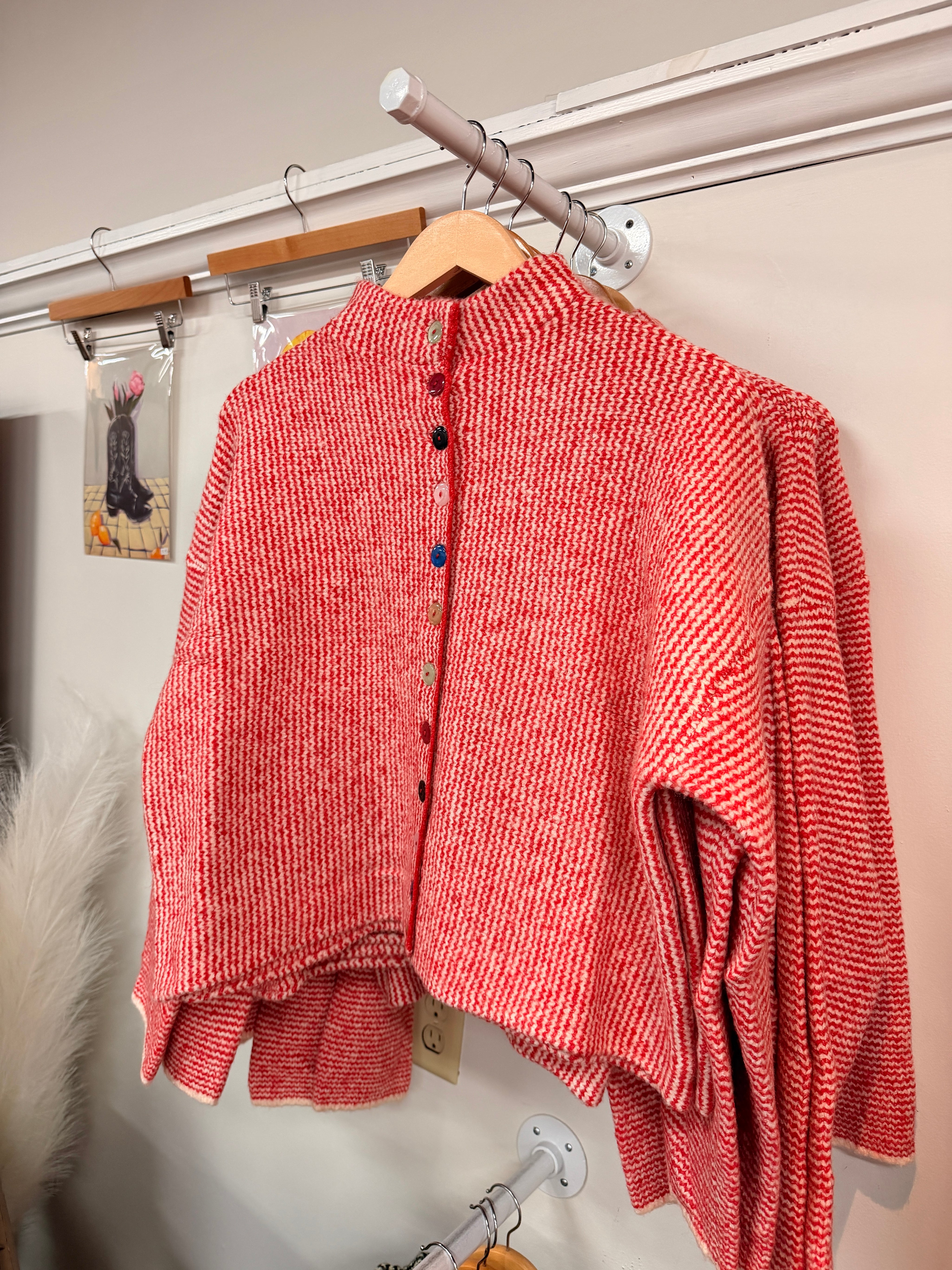 Striped Red and Ivory Cardigan