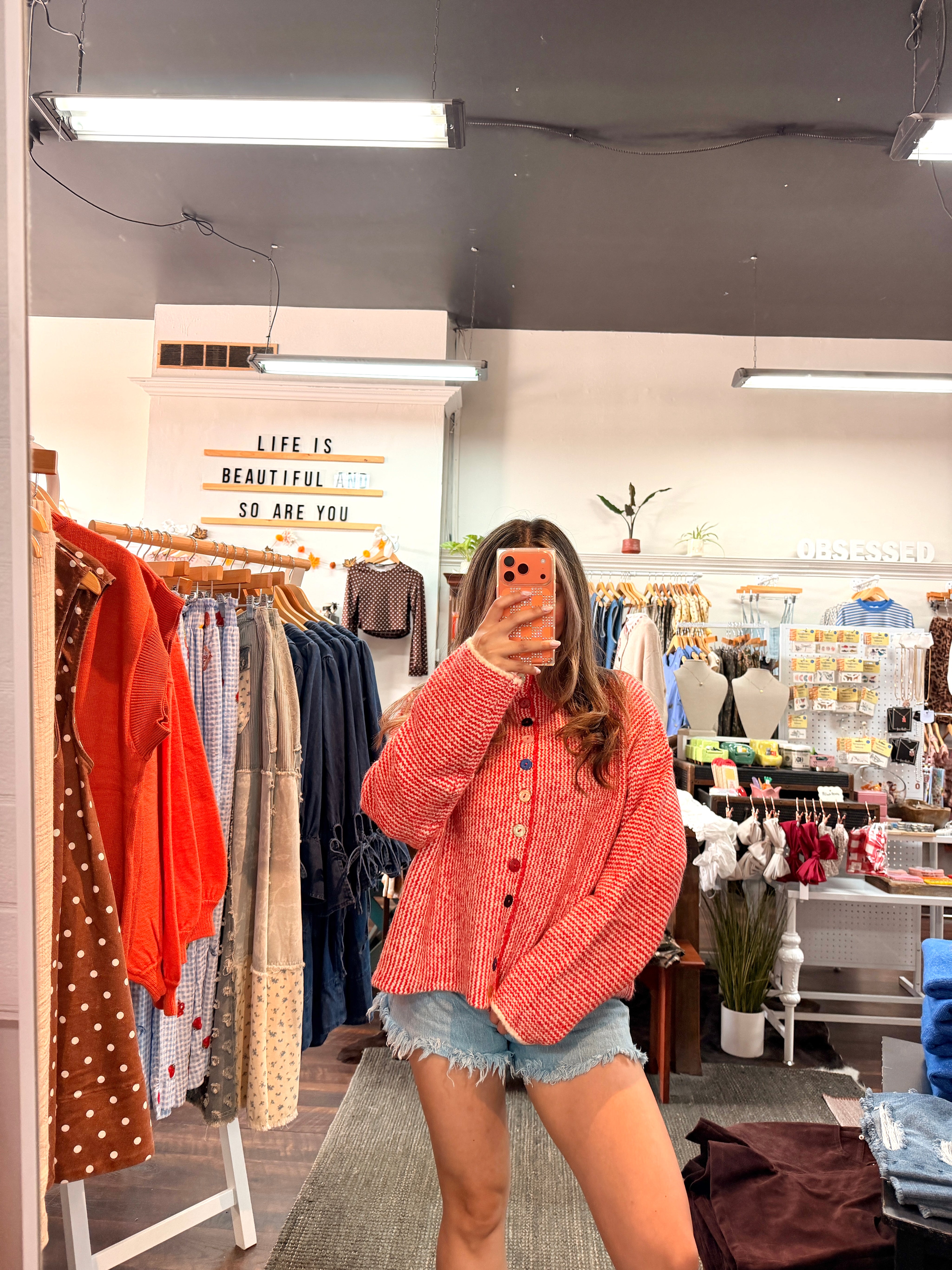 Striped Red and Ivory Cardigan