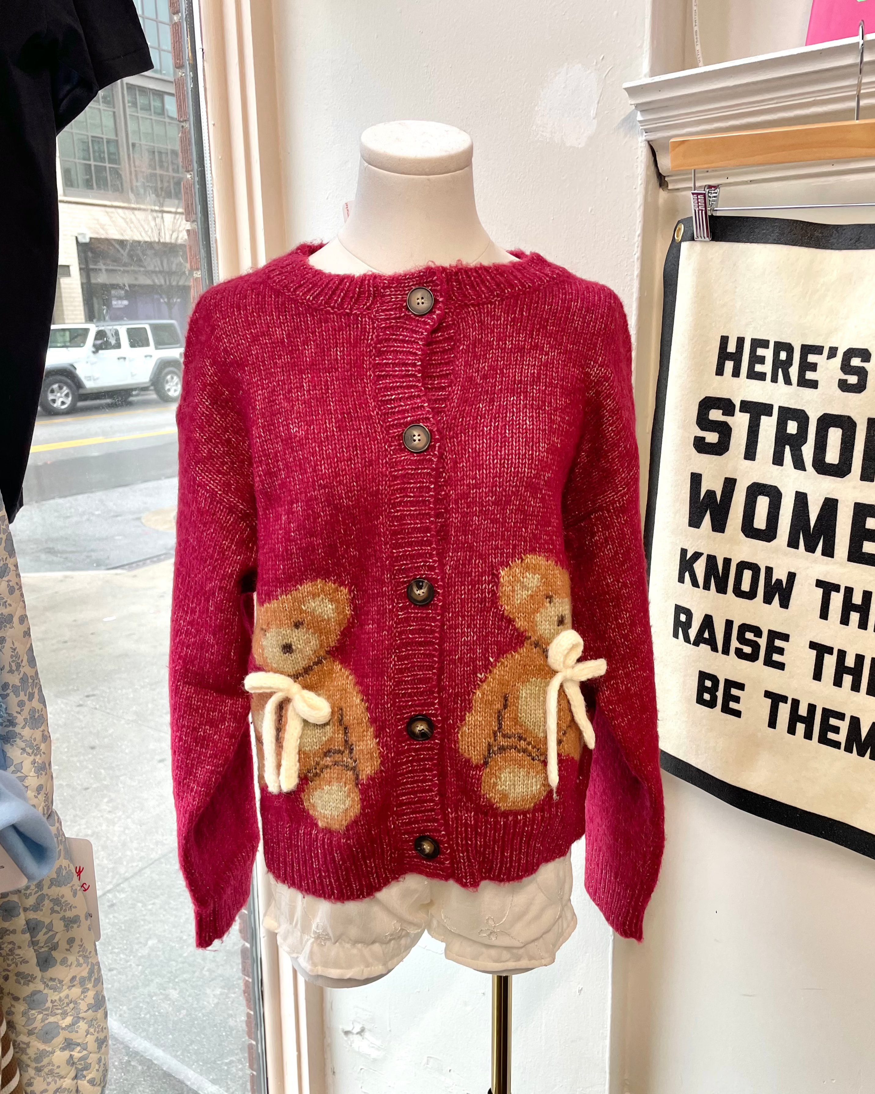 Teddy Bear Knit Cardigan - Burgundy