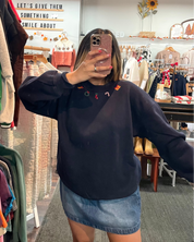 Christmas Embroidered Collar Icons Sweatshirt - Navy
