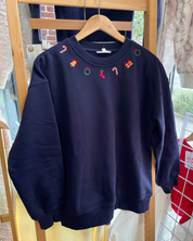 Christmas Embroidered Collar Icons Sweatshirt - Navy
