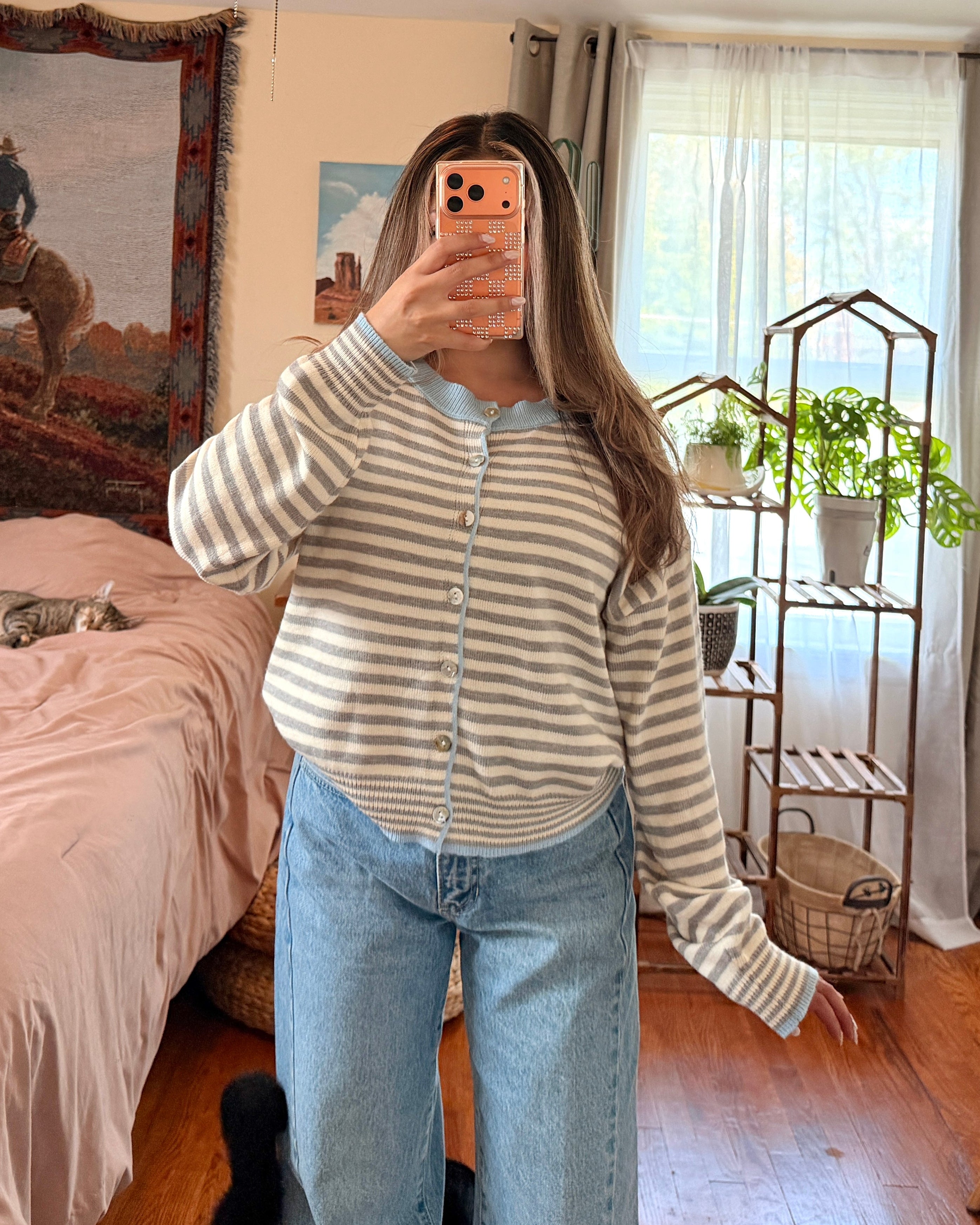Striped Gray & Blue Cardigan