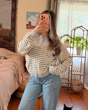 Striped Gray & Blue Cardigan