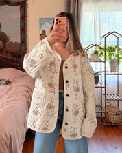 Floral Quilted Woven Jacket - Cream