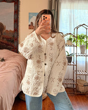 Floral Quilted Woven Jacket - Cream