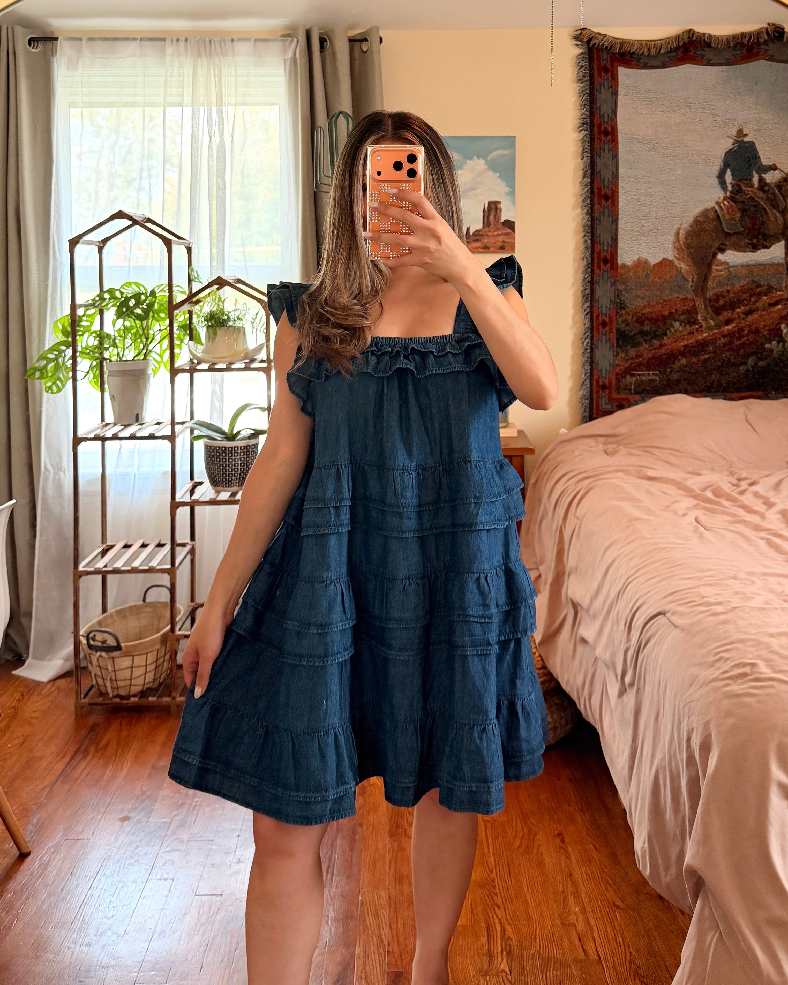 Ruffled Tiered Denim Dress