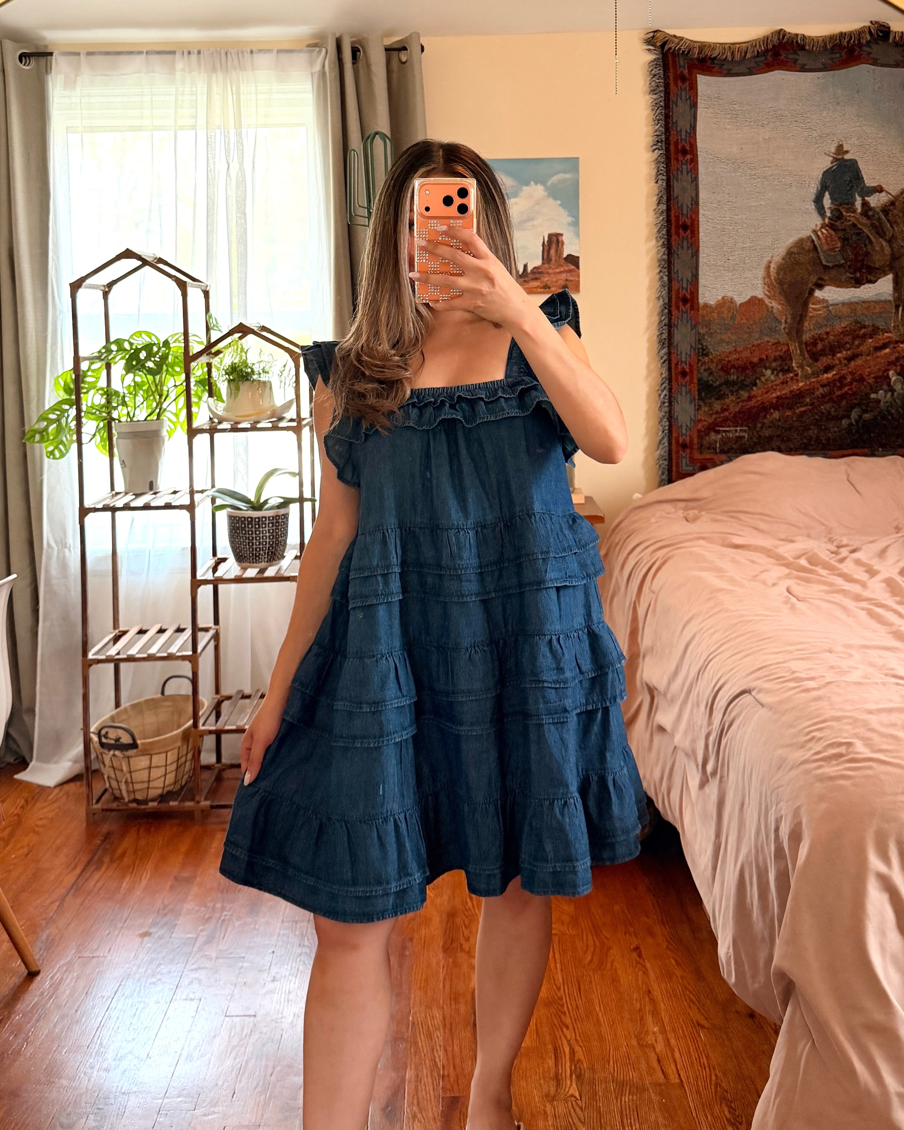 Ruffled Tiered Denim Dress