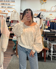 Camo Off The Shoulder Sweatshirt - Ivory