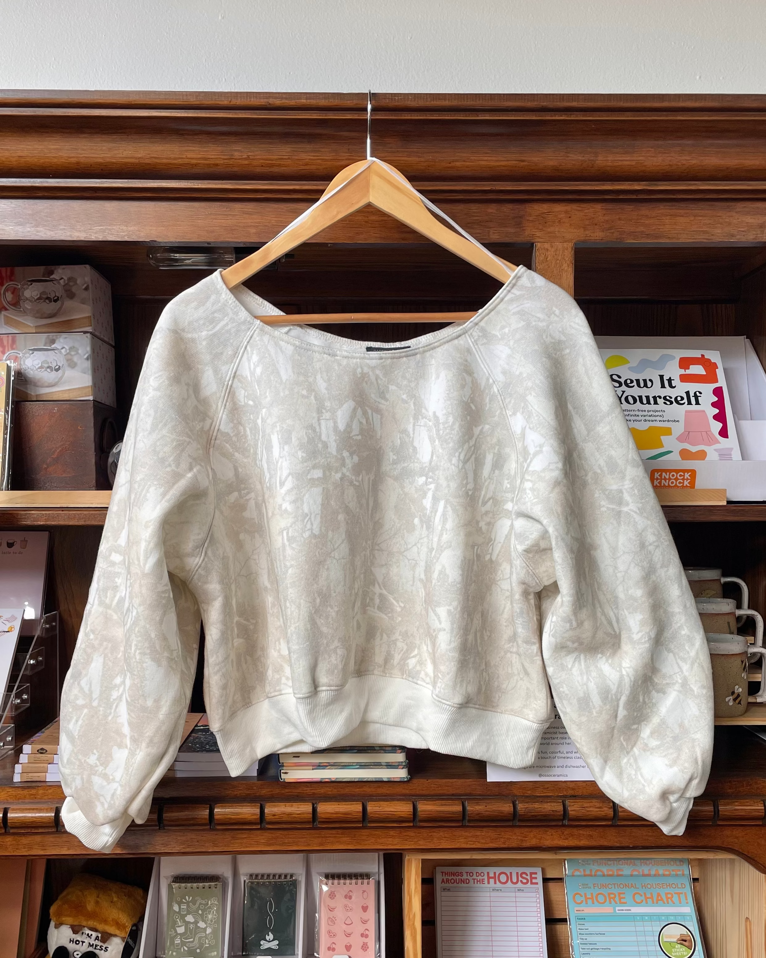 Camo Off The Shoulder Sweatshirt - Ivory