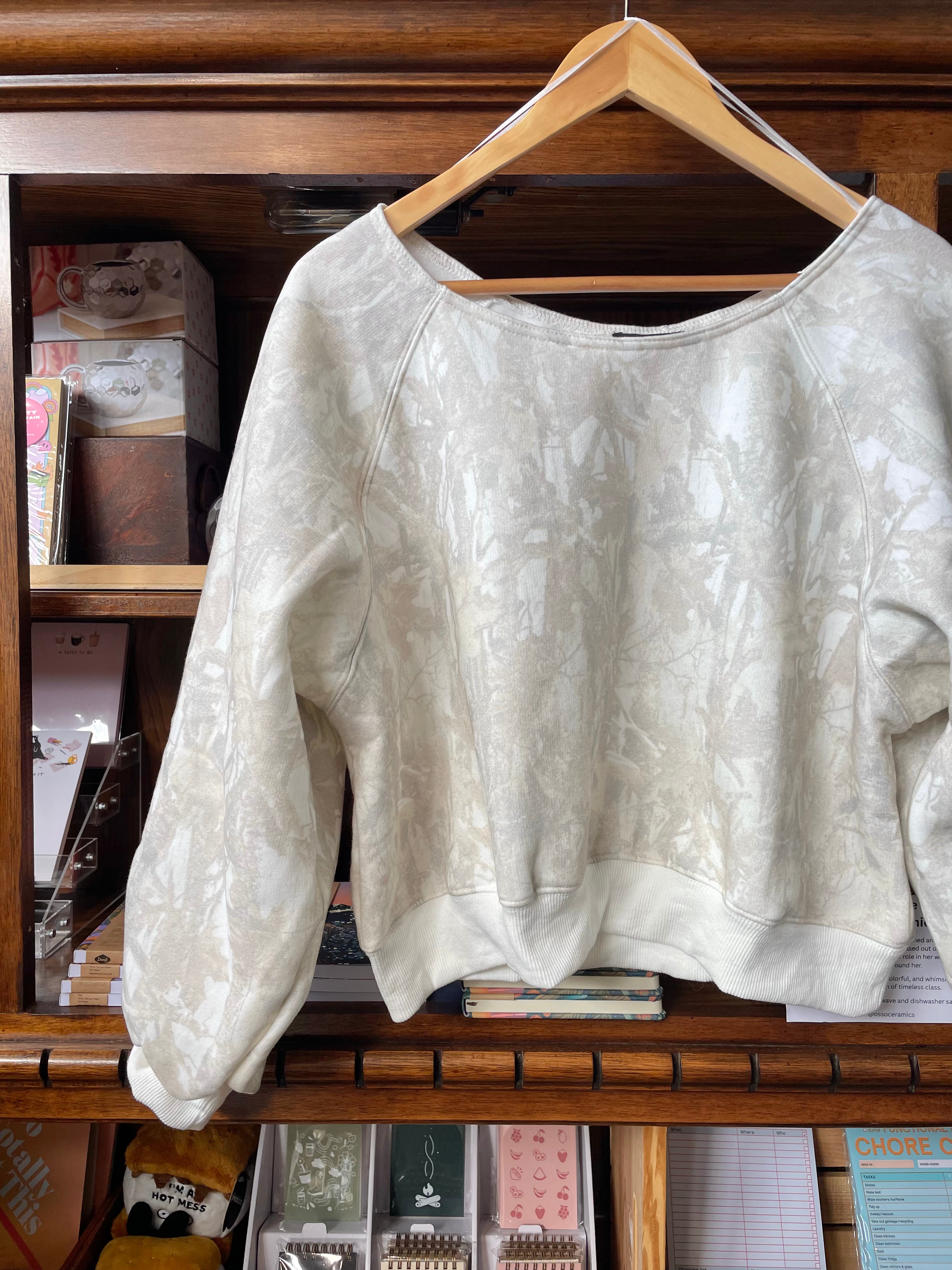Camo Off The Shoulder Sweatshirt - Ivory