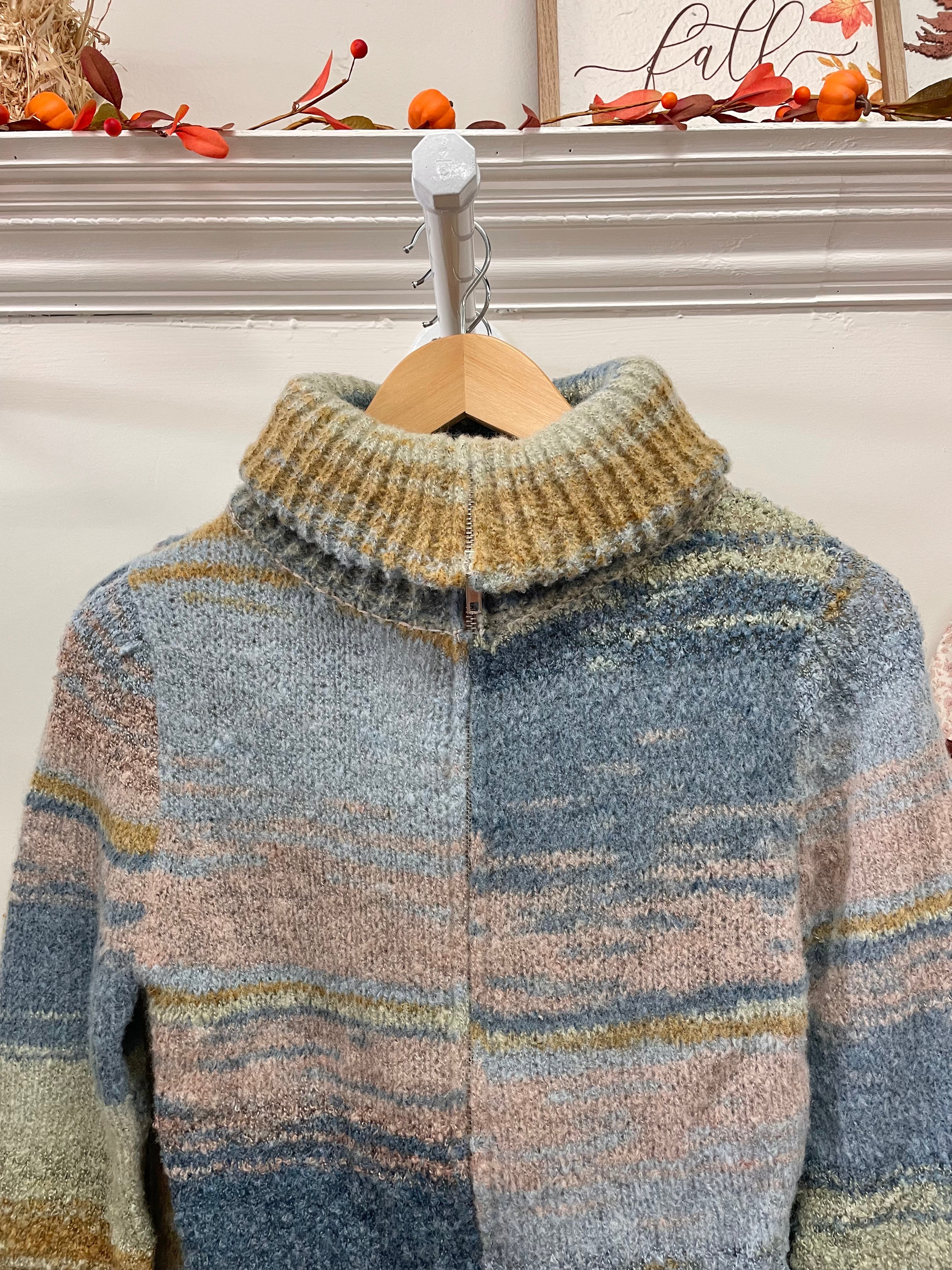Turtle Neck Zip Up Sweater - Earth Tones
