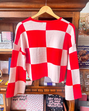 Checkered Knit Cropped Top - Red