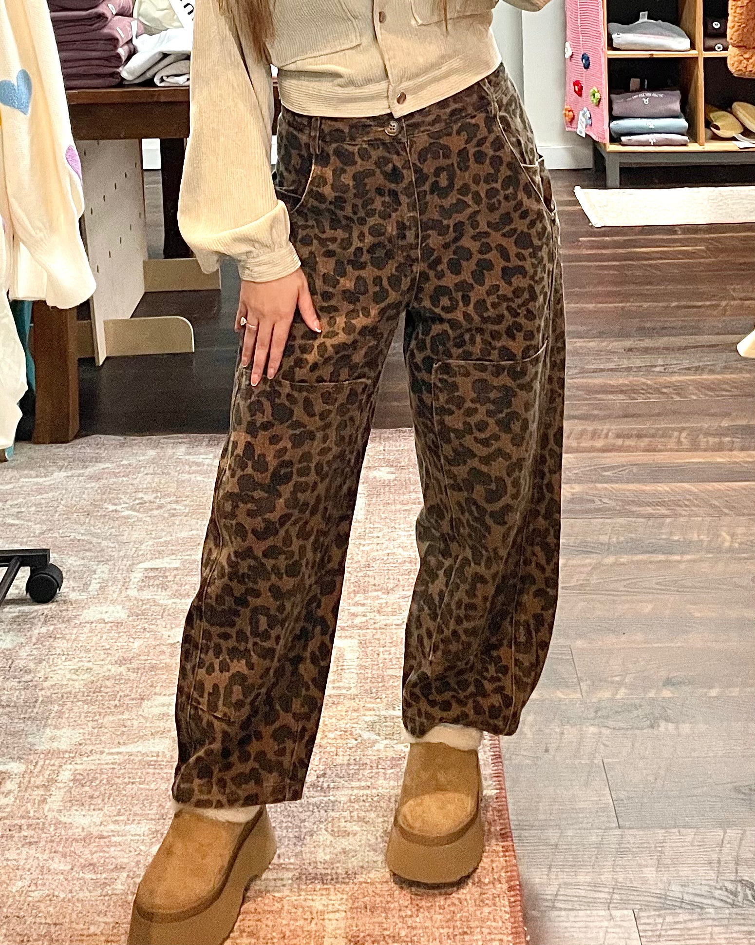 Leopard Print Twill Mid Rise Pants