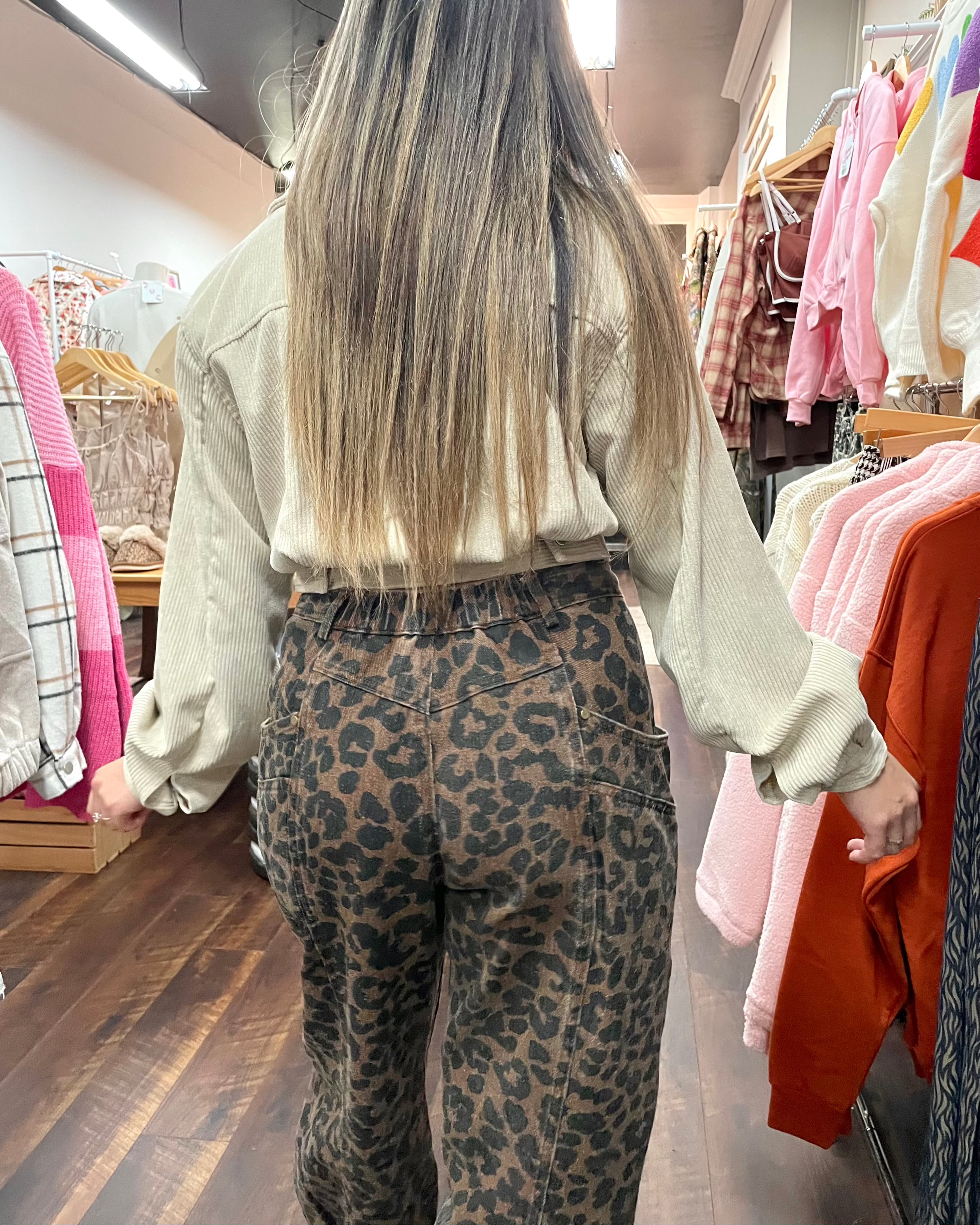 Leopard Print Twill Mid Rise Pants