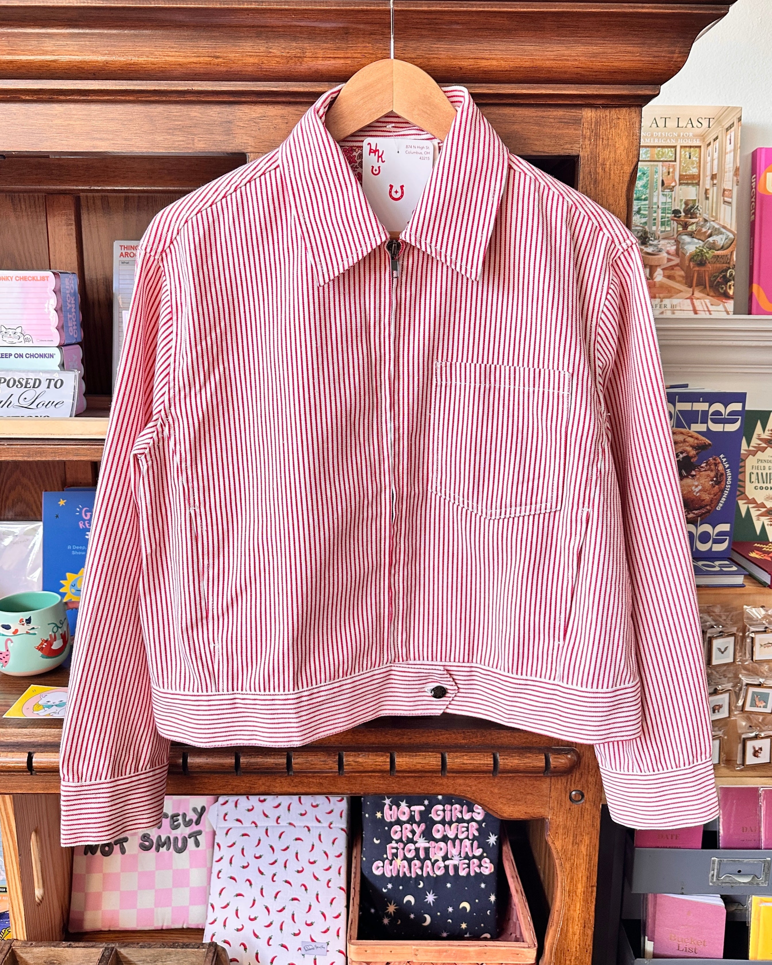 Red Pinstripe Zip Up Jacket