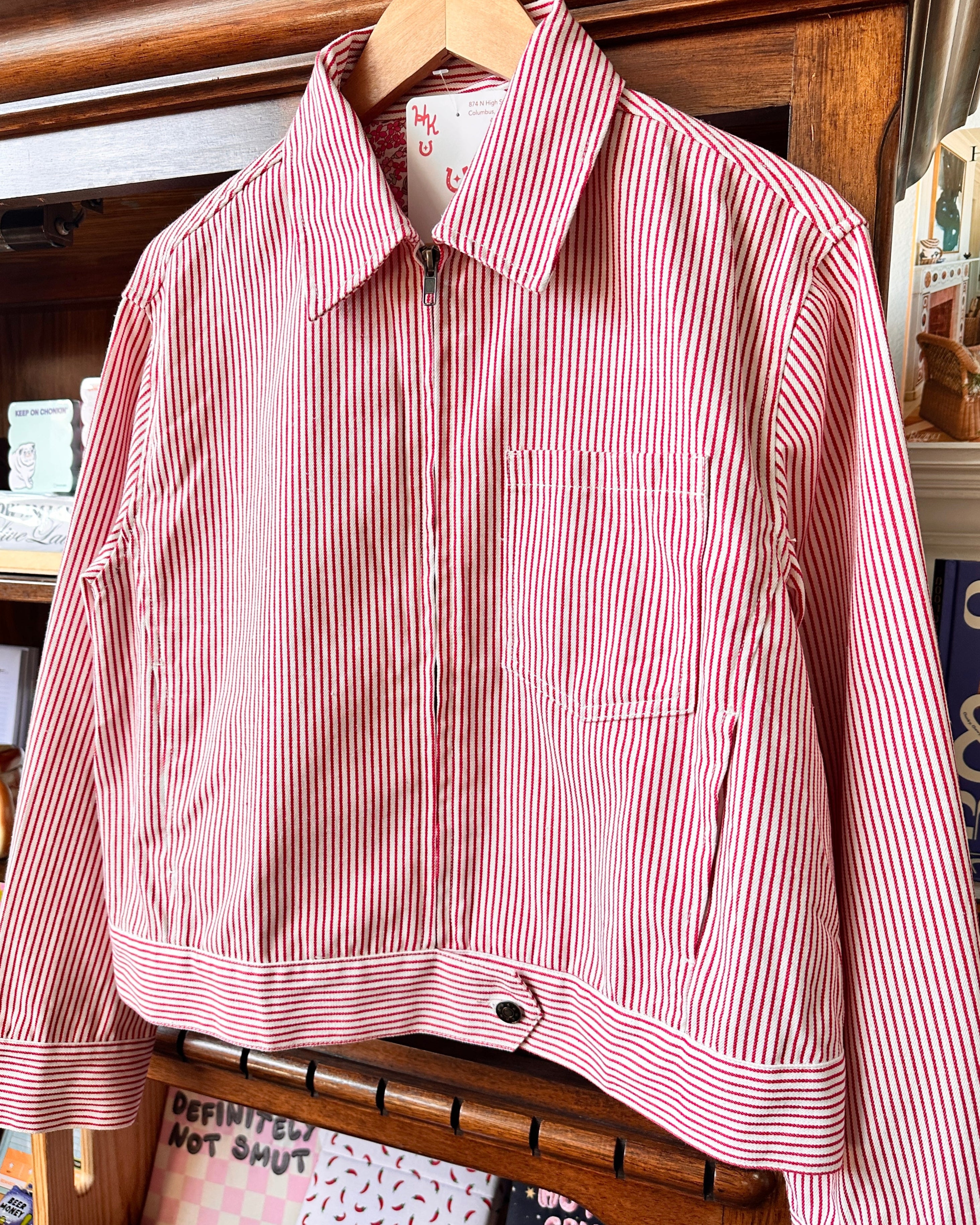 Red Pinstripe Zip Up Jacket