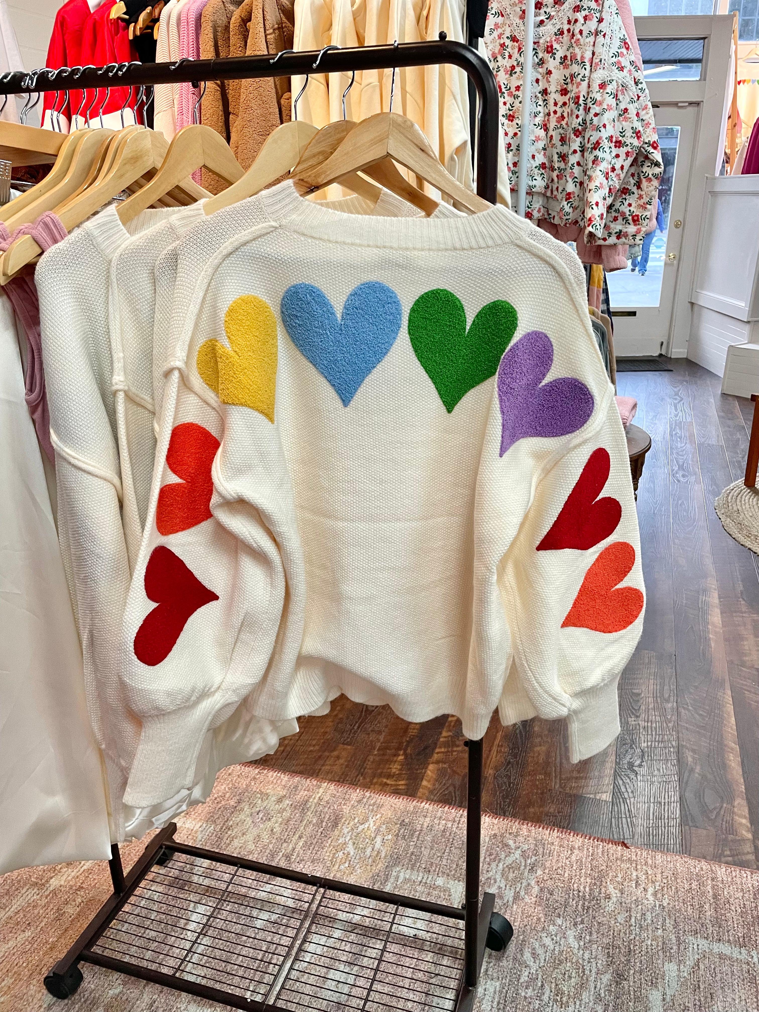 Rainbow Heart with Back and Sleeve Design Sweater