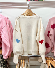 Rainbow All Over Hearts with Elbow Hearts Sweater - Cream