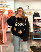 Booo! Halloween Knit Sweater - Black
