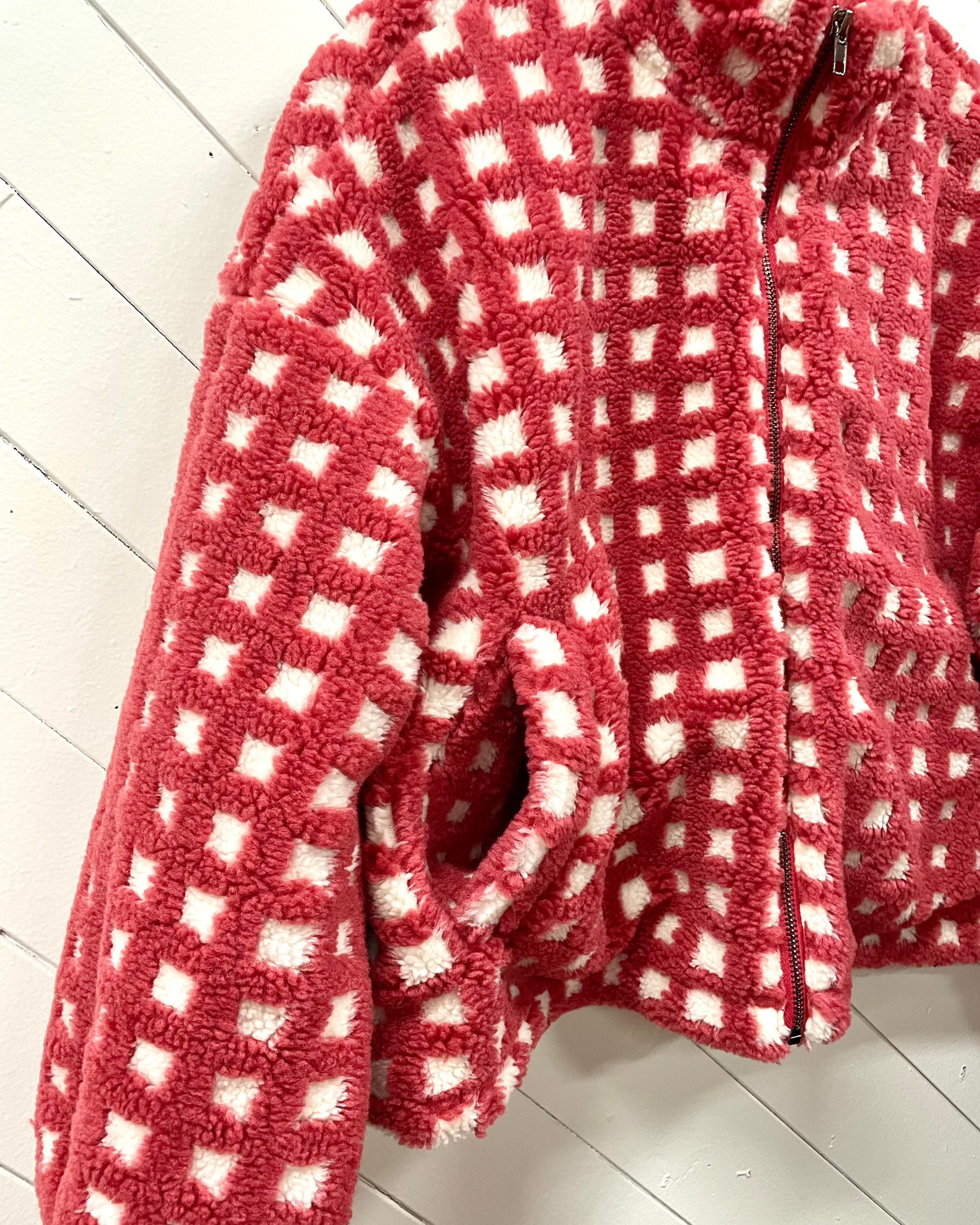 Fuzzy Checkered Sherpa Jacket