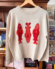 Red Fish Knit Sweater - Cream