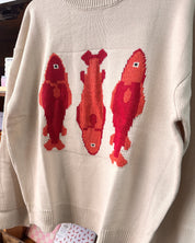 Red Fish Knit Sweater - Cream