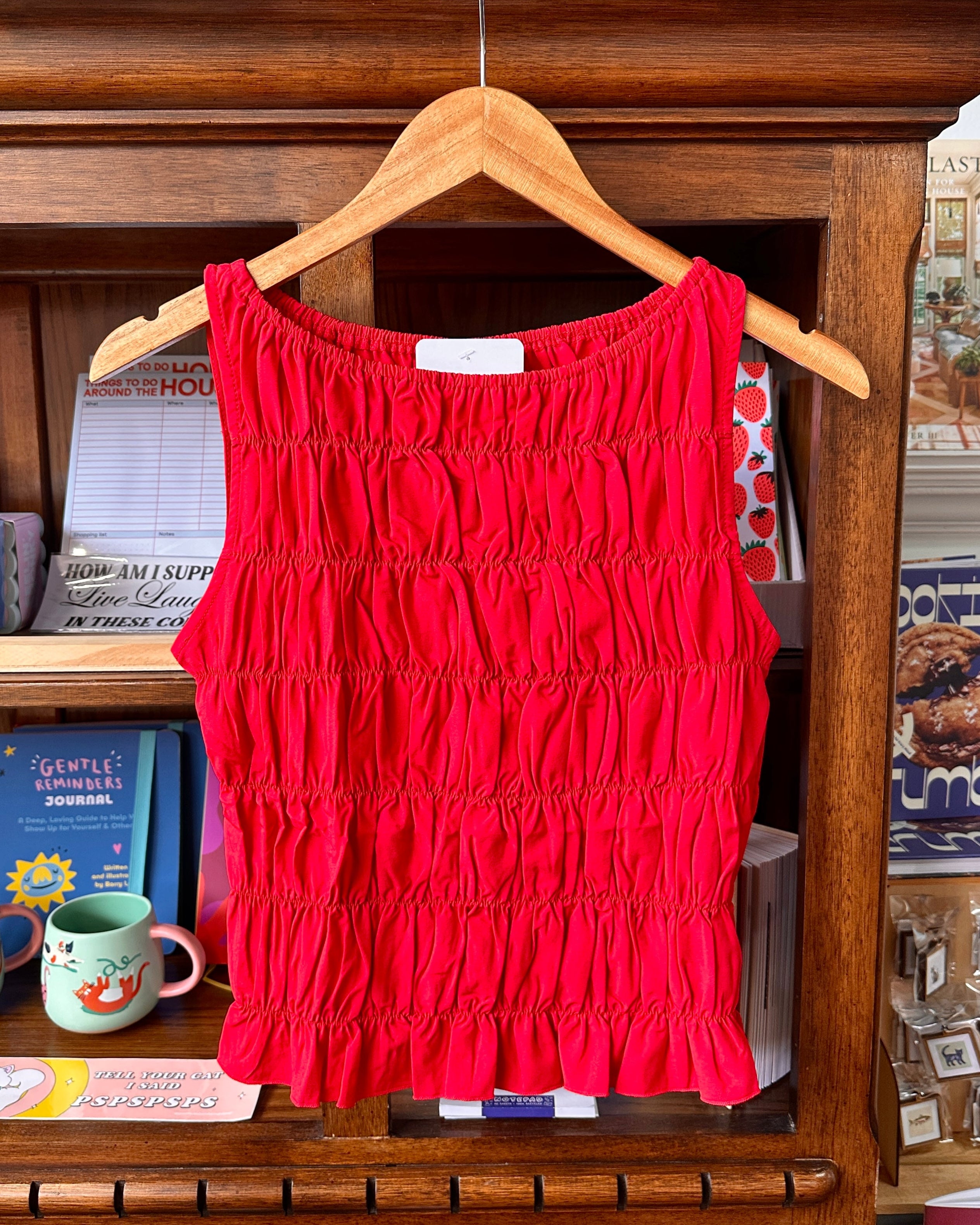 Smocked Boat Neck Top - Red