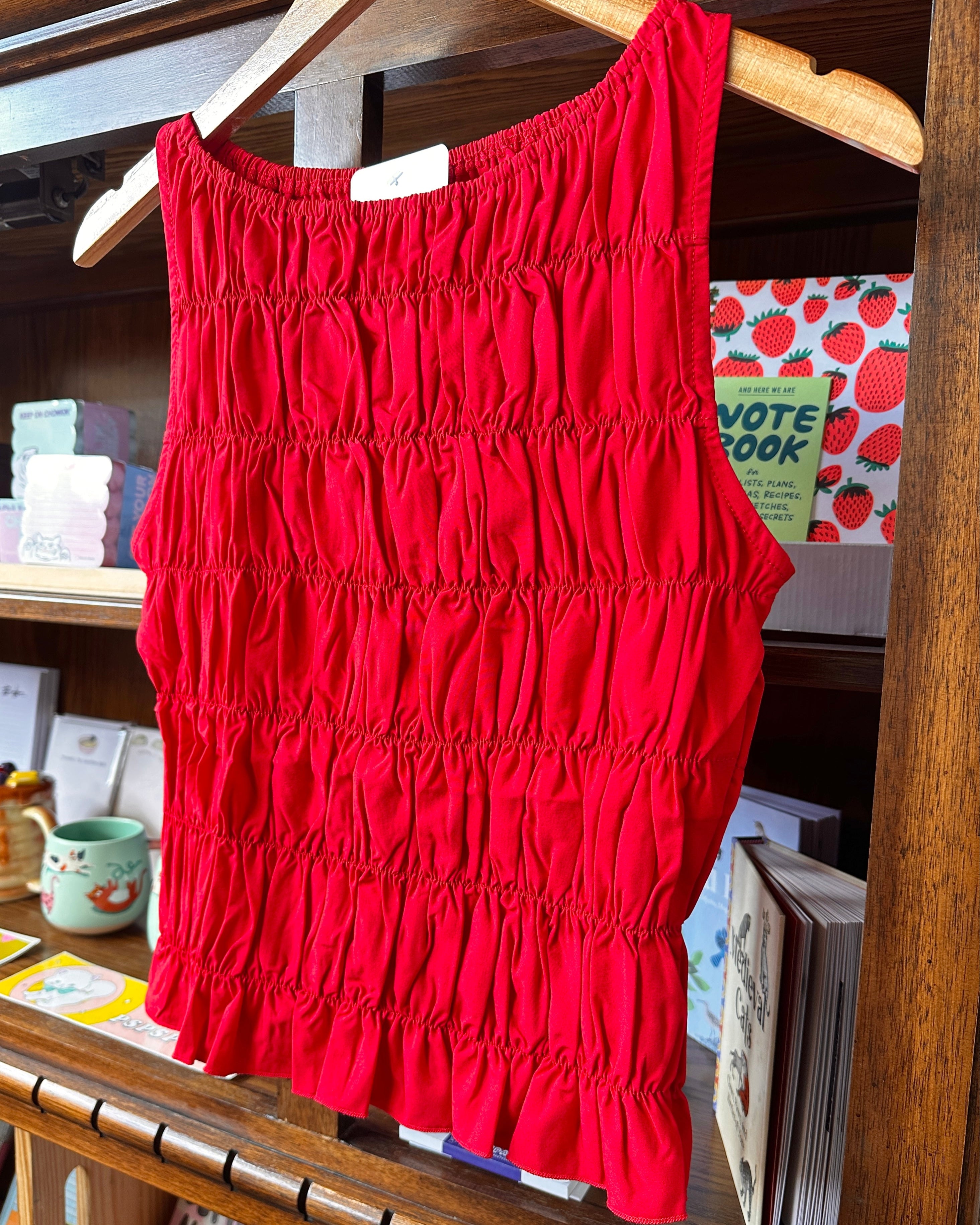 Smocked Boat Neck Top - Red