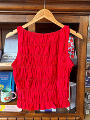 Smocked Boat Neck Top - Red