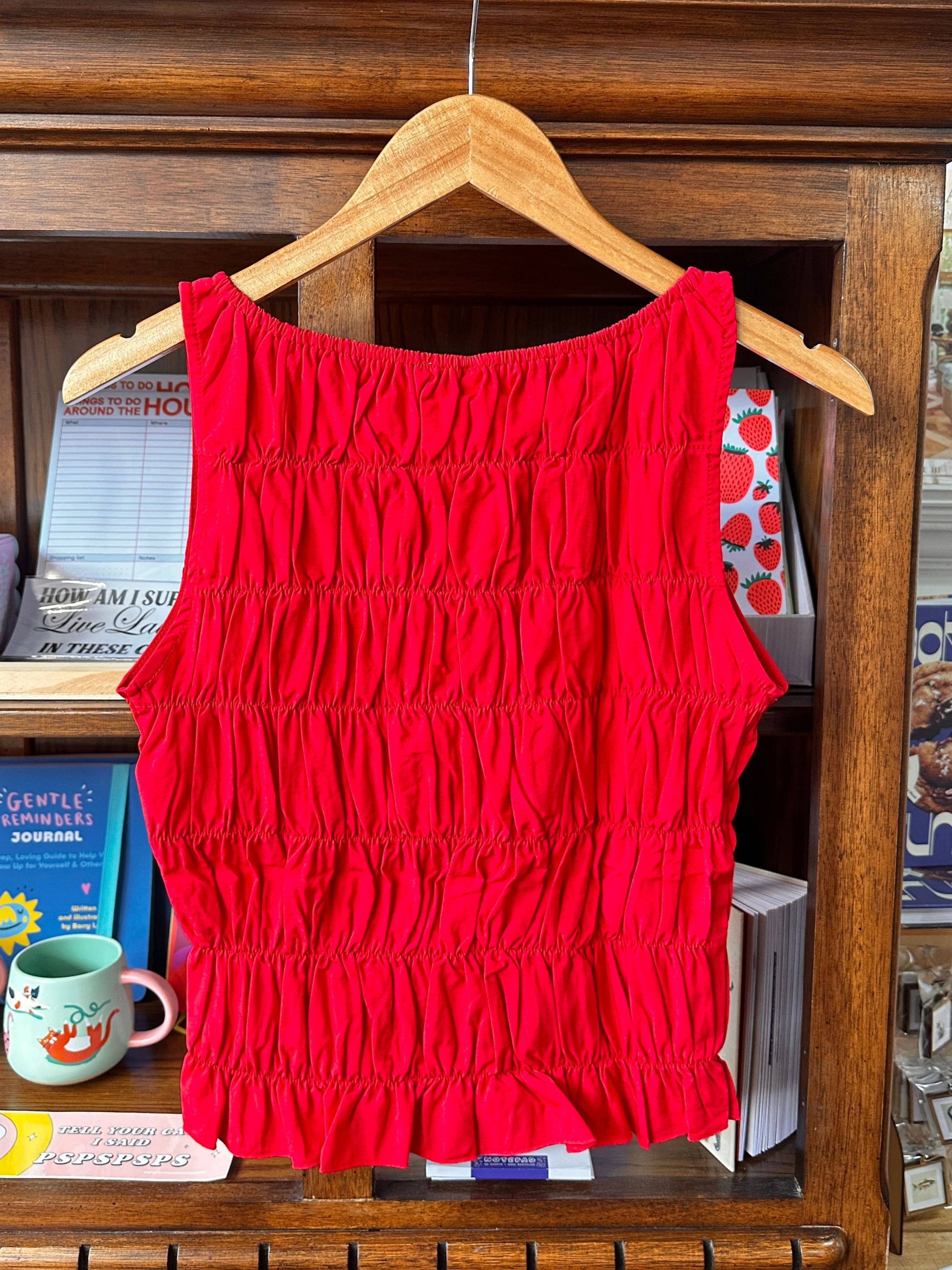 Smocked Boat Neck Top - Red