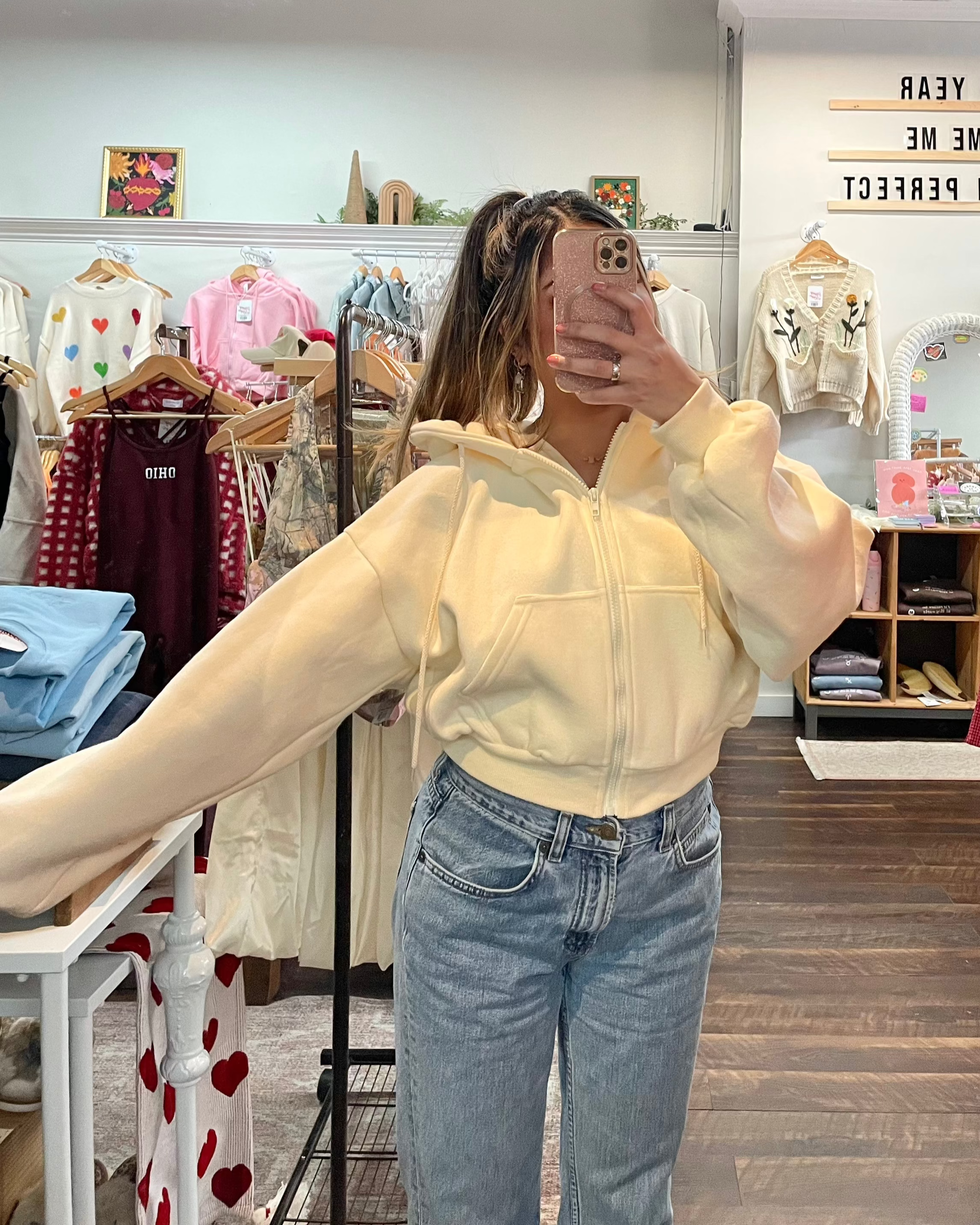 Fleece Oversized Crop Jacket - Cream