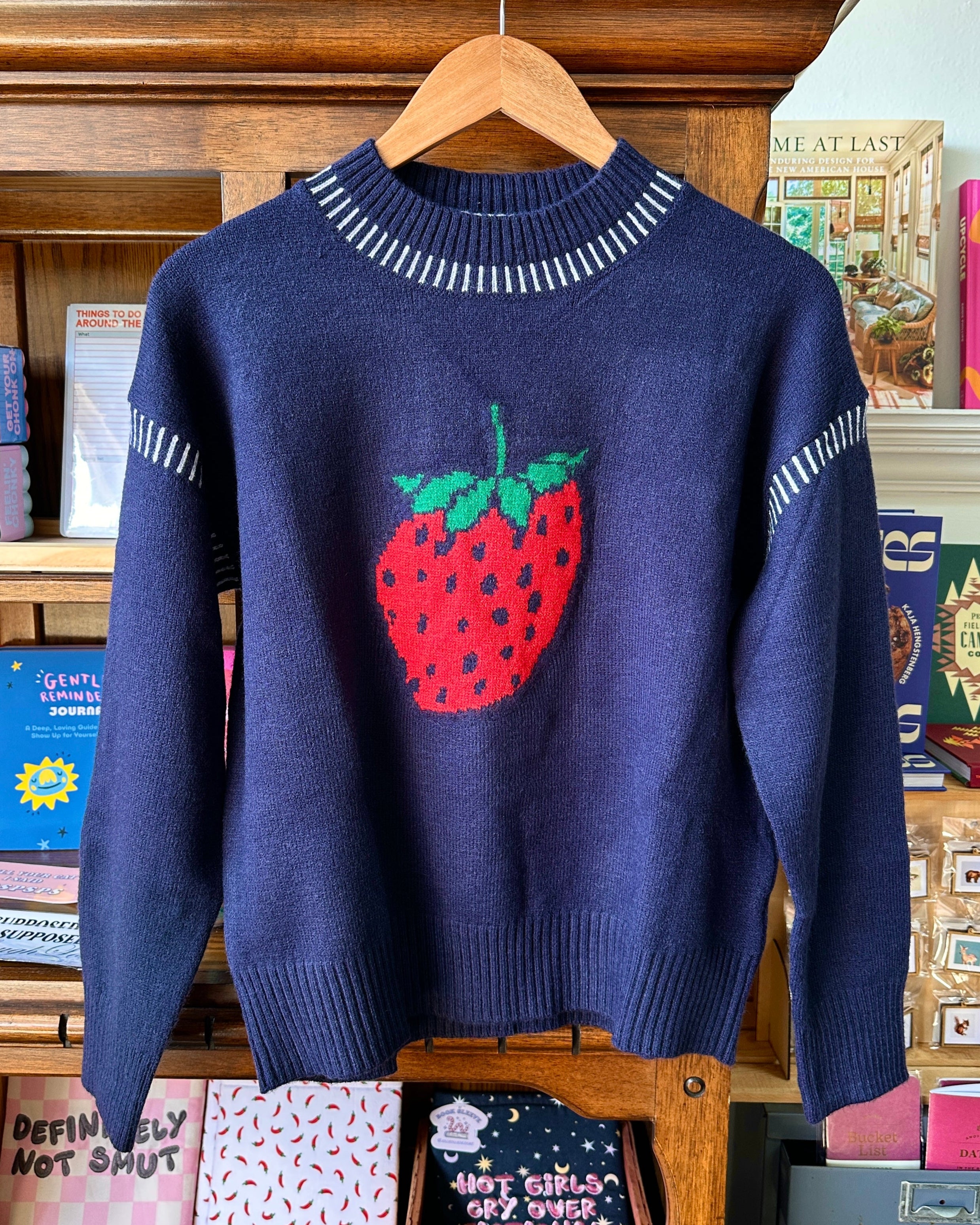 Strawberry Knit Sweater - Navy