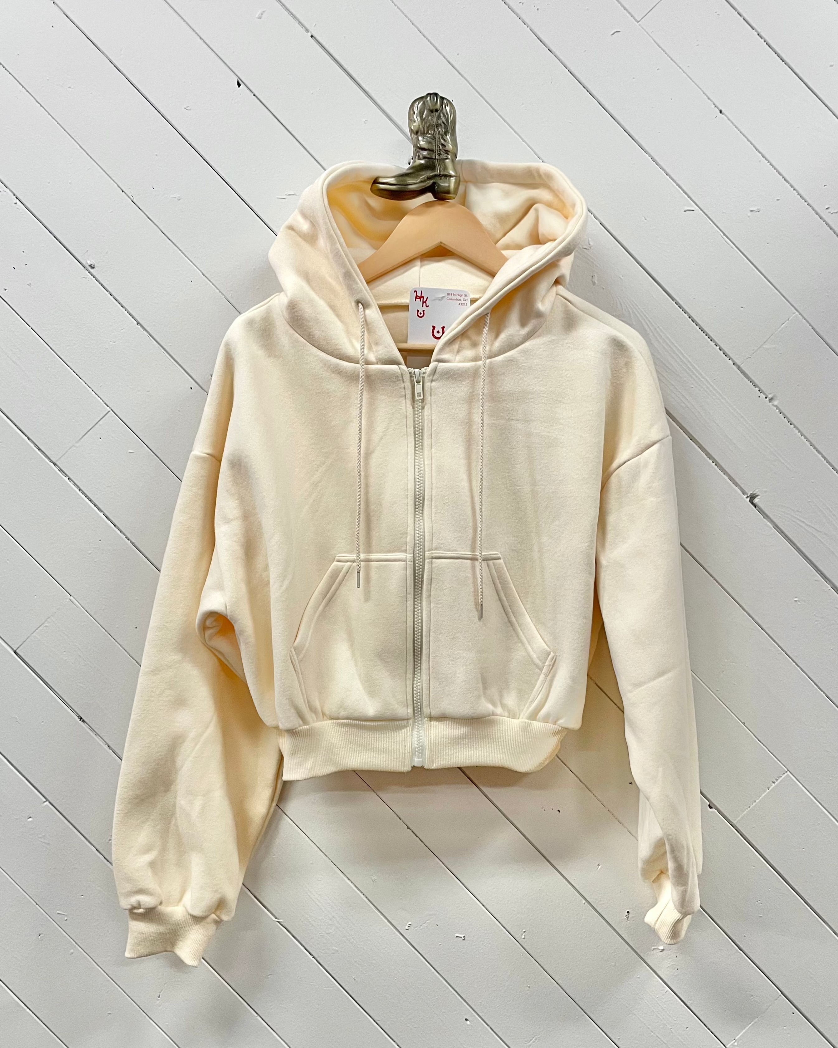 Fleece Oversized Crop Jacket - Cream