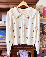 Strawberry Embroidered Sweater Cardigan - Cream