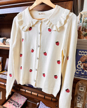 Strawberry Embroidered Sweater Cardigan - Cream