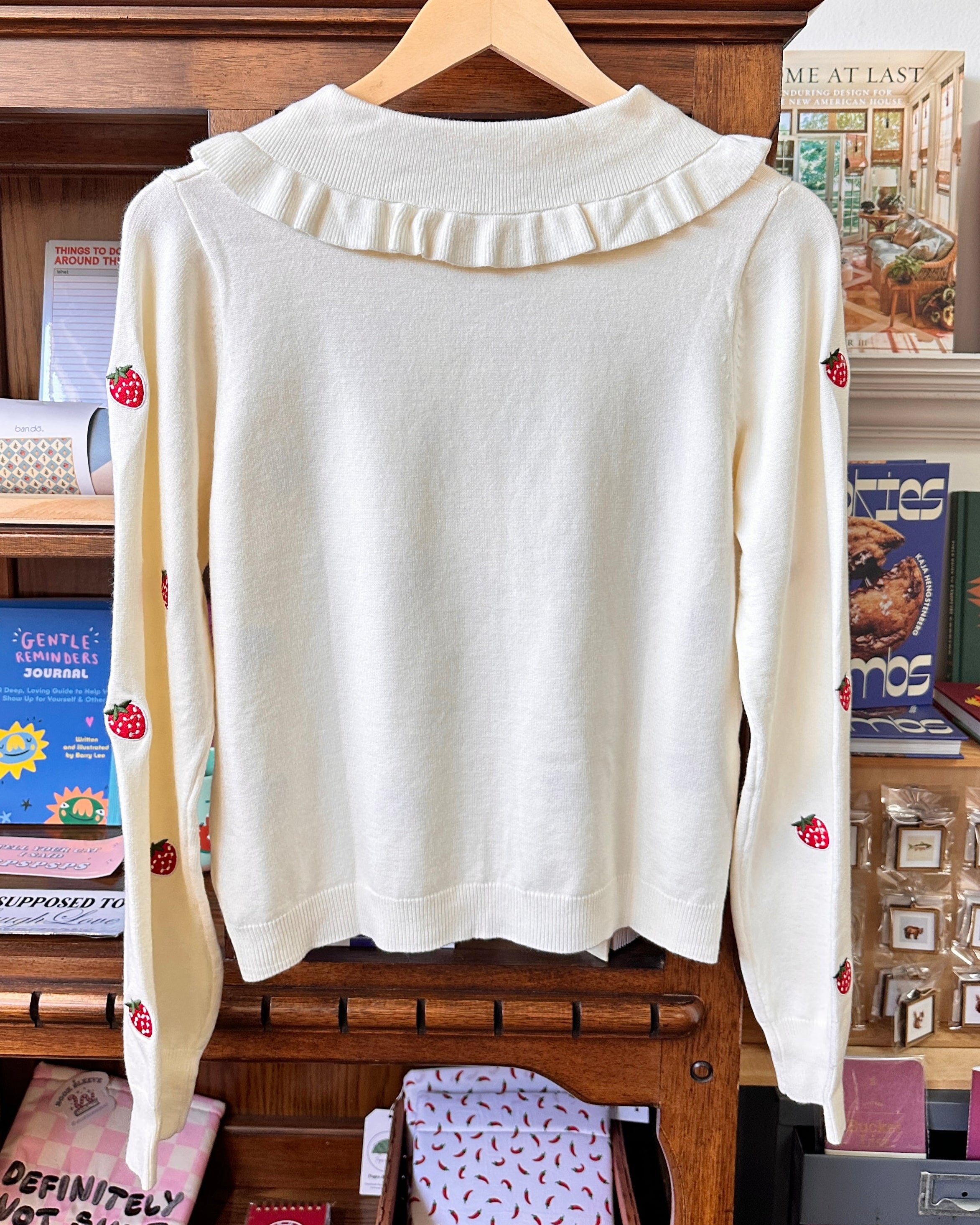 Strawberry Embroidered Sweater Cardigan - Cream