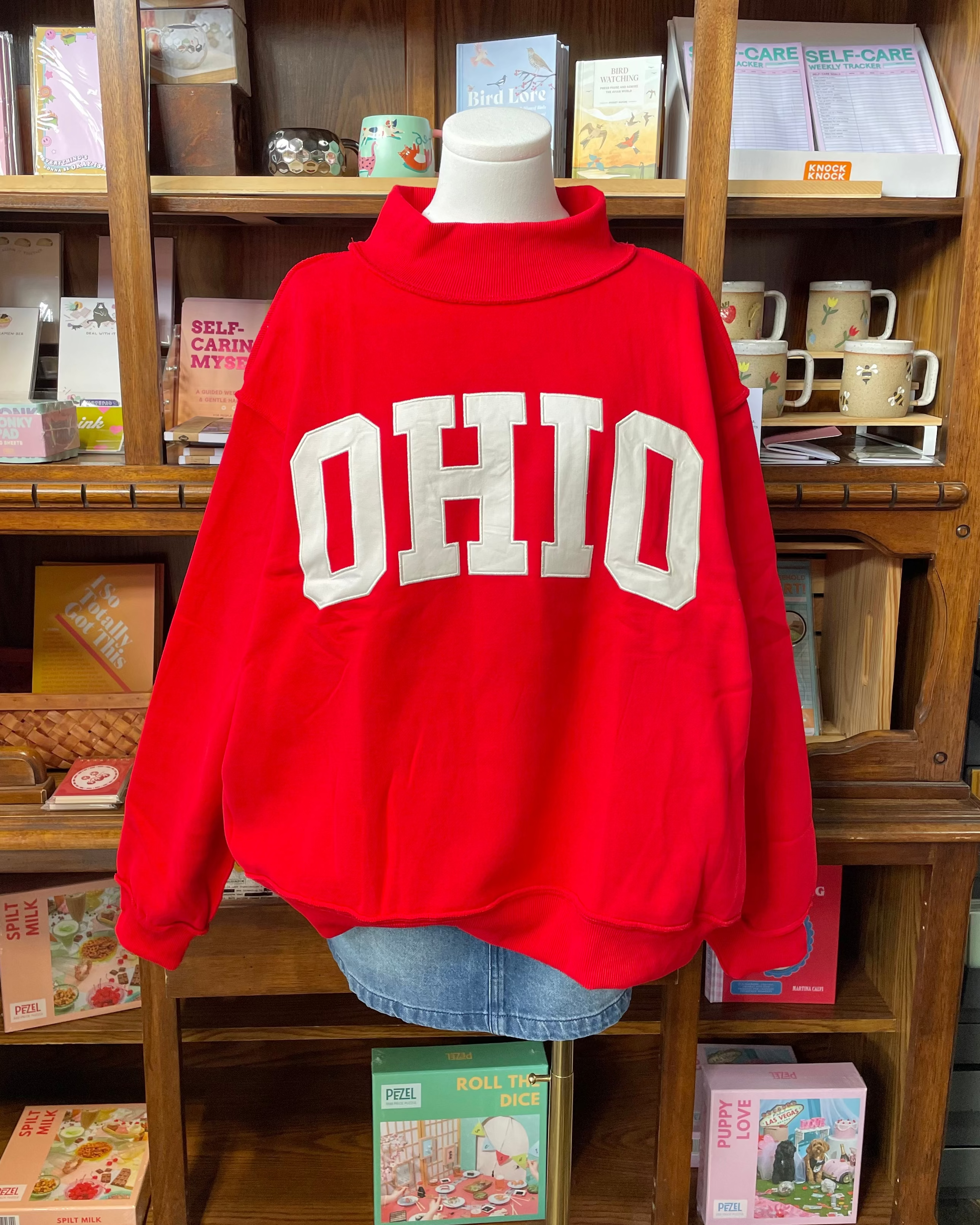OHIO Embroidered Mockneck Sweatshirt - Red
