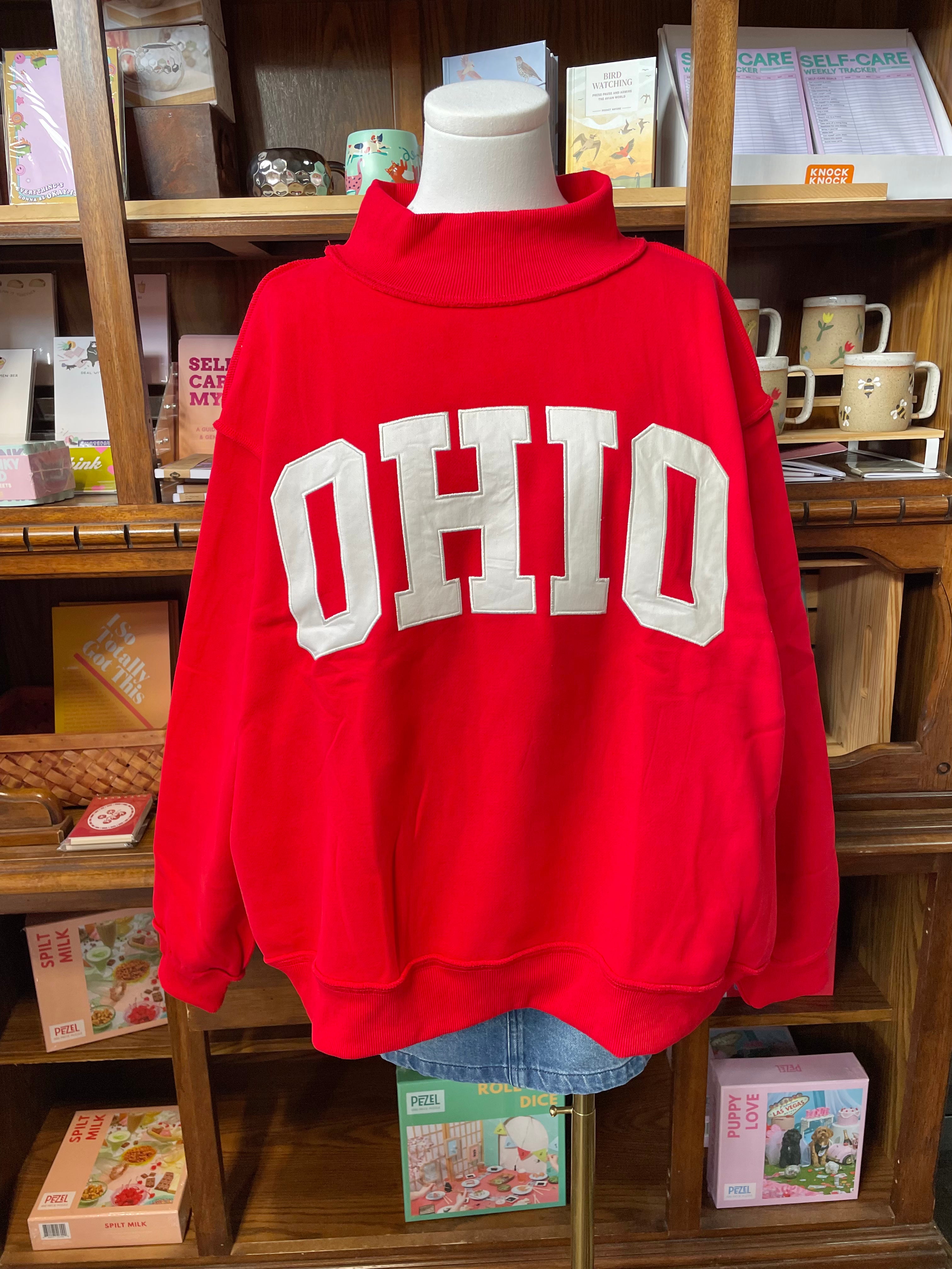 OHIO Embroidered Mockneck Sweatshirt - Red