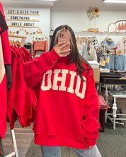 OHIO Embroidered Mockneck Sweatshirt - Red