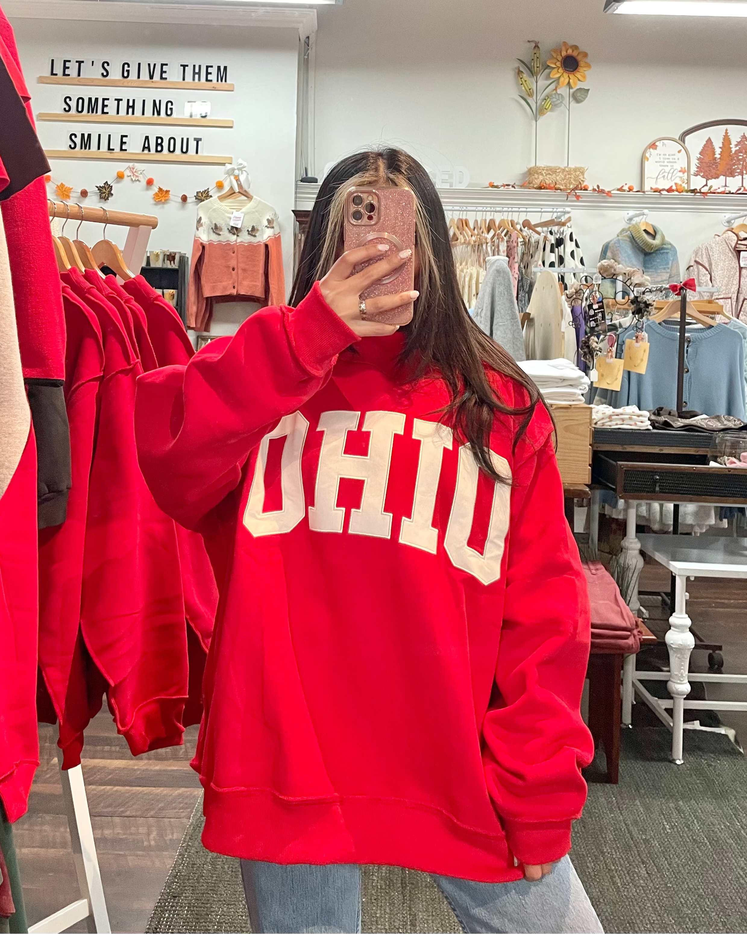 OHIO Embroidered Mockneck Sweatshirt - Red