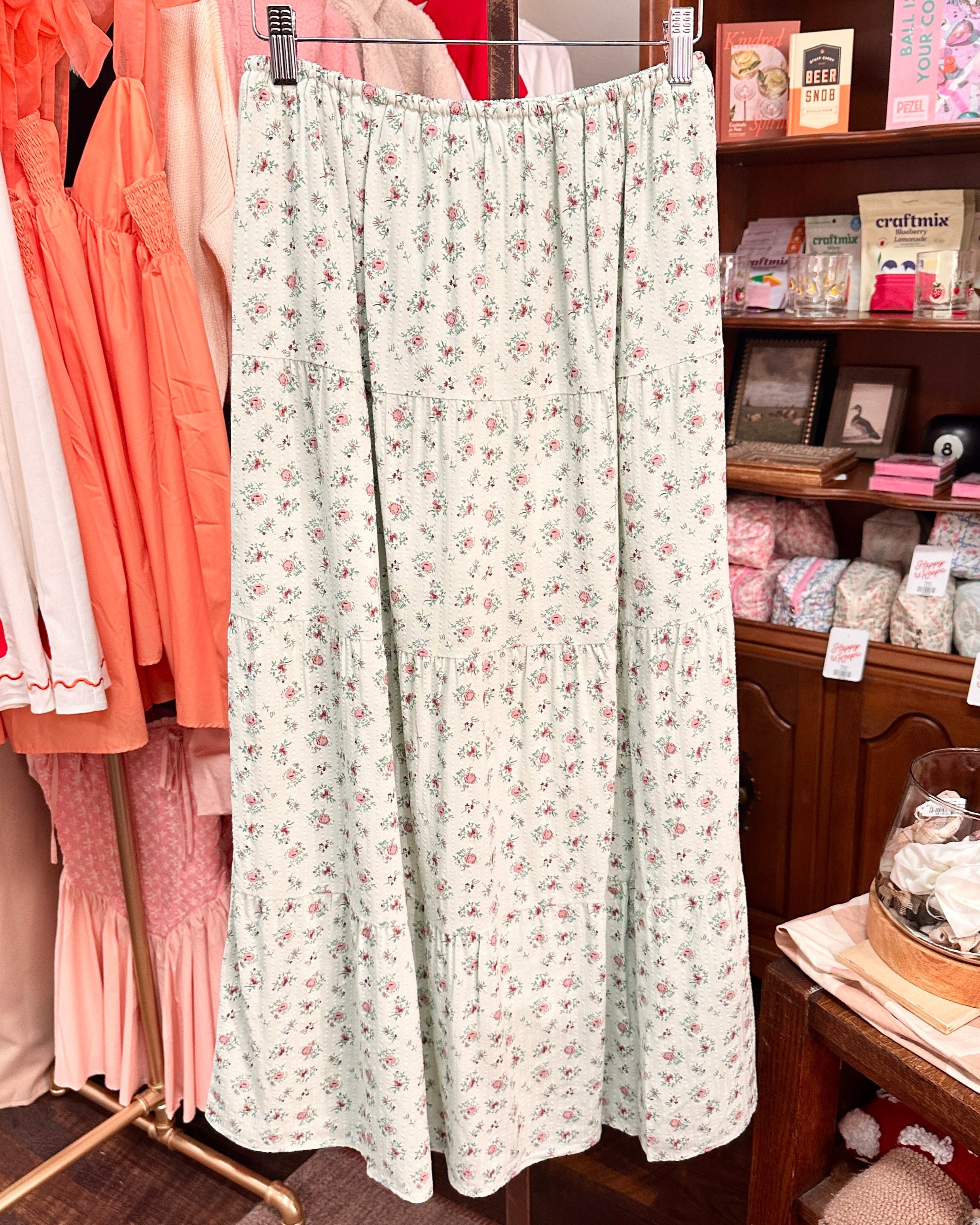 Floral Printed Skirt w/ Slit - Sage