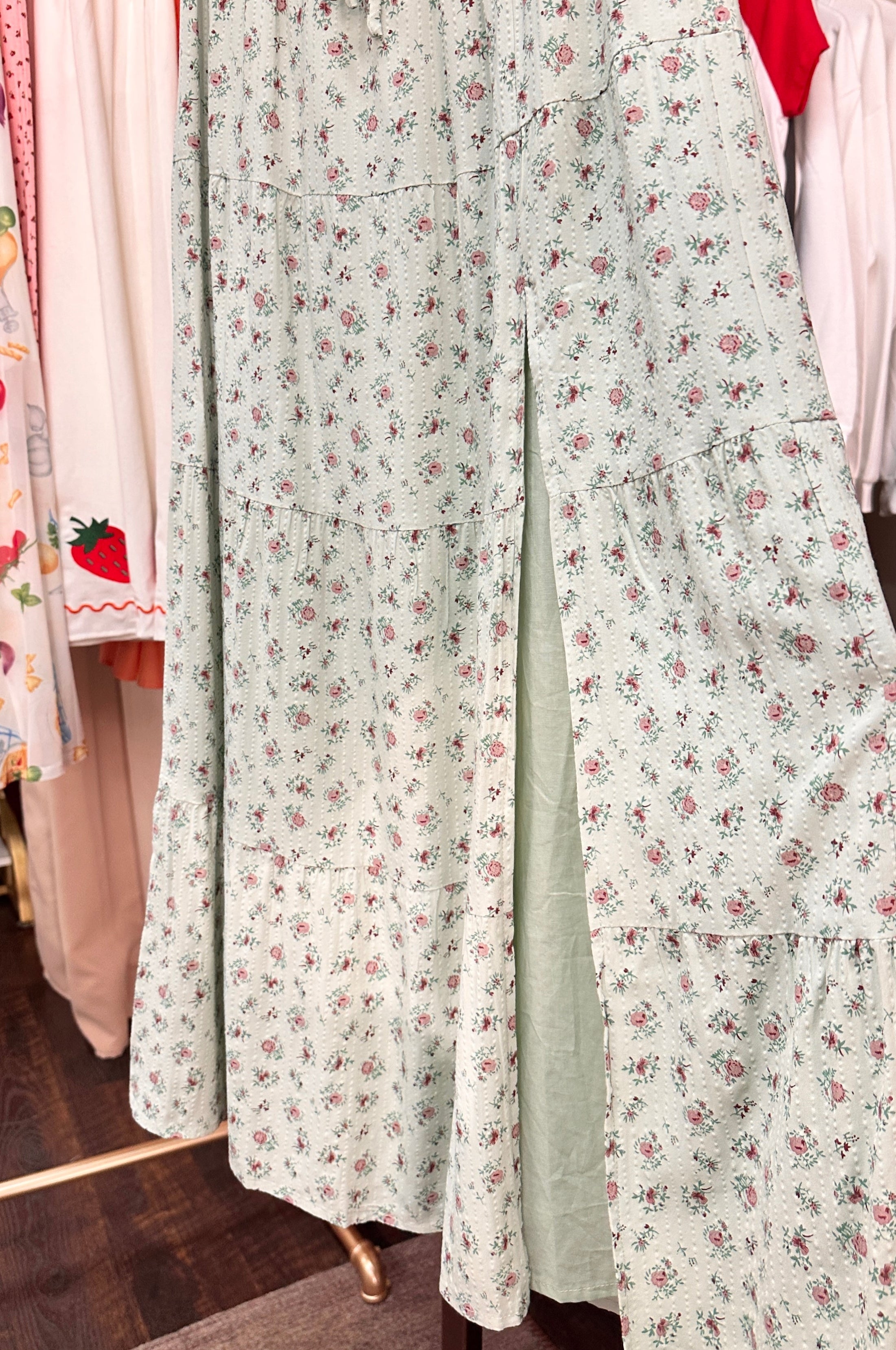 Floral Printed Skirt w/ Slit - Sage