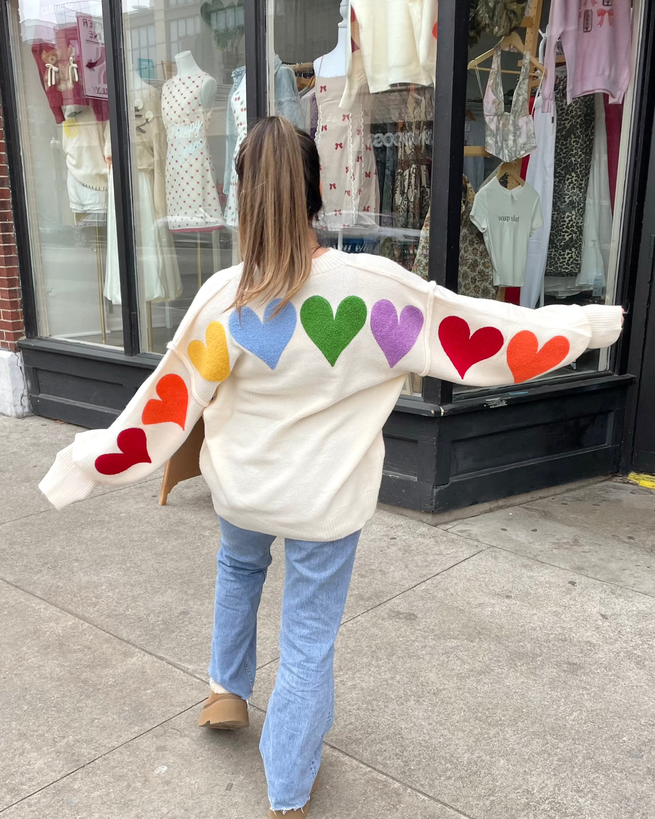 Rainbow Heart with Back and Sleeve Design Sweater