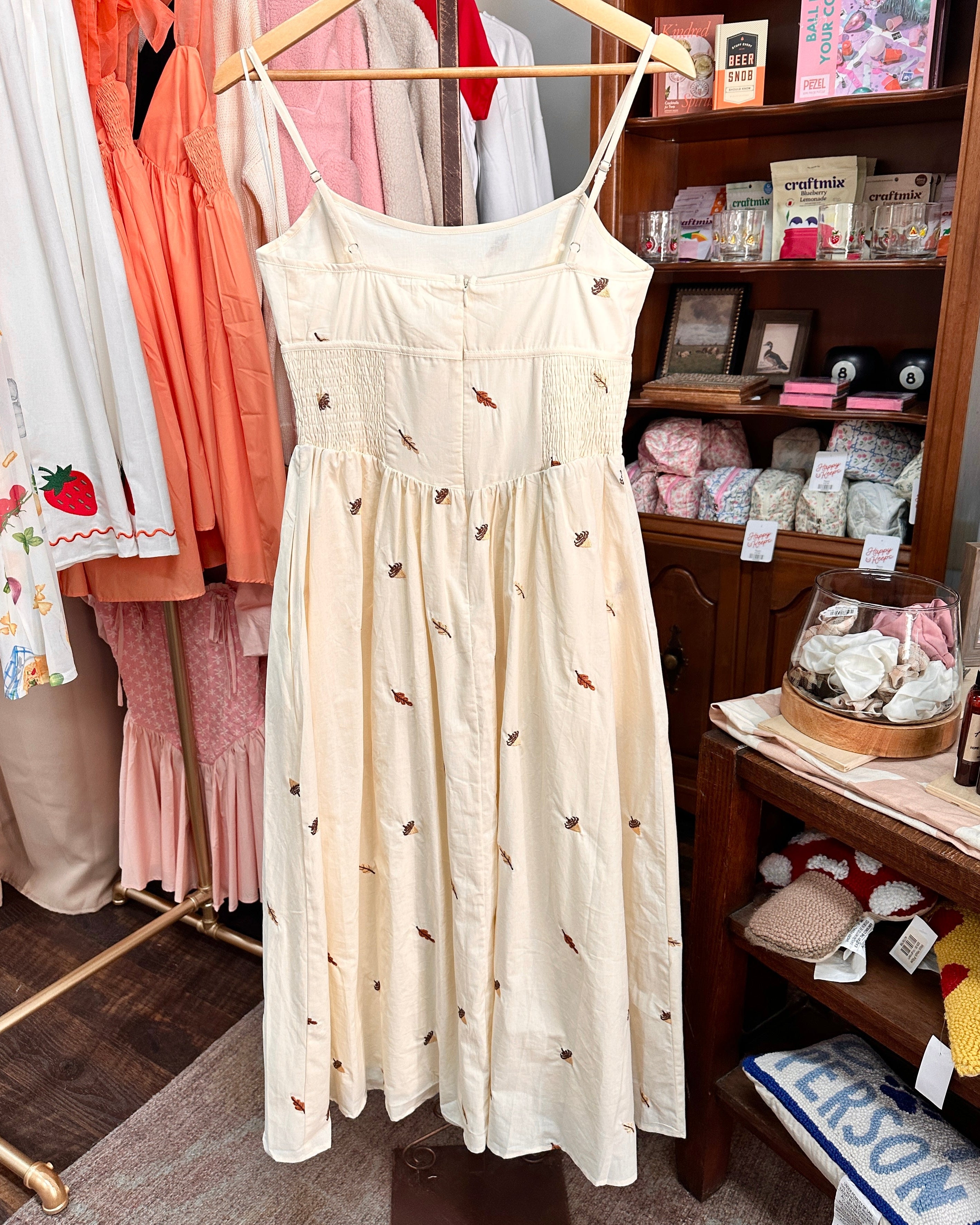 Embroidered Leaf & Acorns Maxi Dress