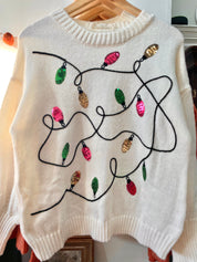 Christmas Lights Sequin Holiday Knit Sweater