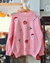 Christmas Sequin Holiday Knit Sweater - Pink
