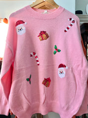 Christmas Sequin Holiday Knit Sweater - Pink