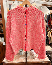 Striped Ivory and Red Cardigan